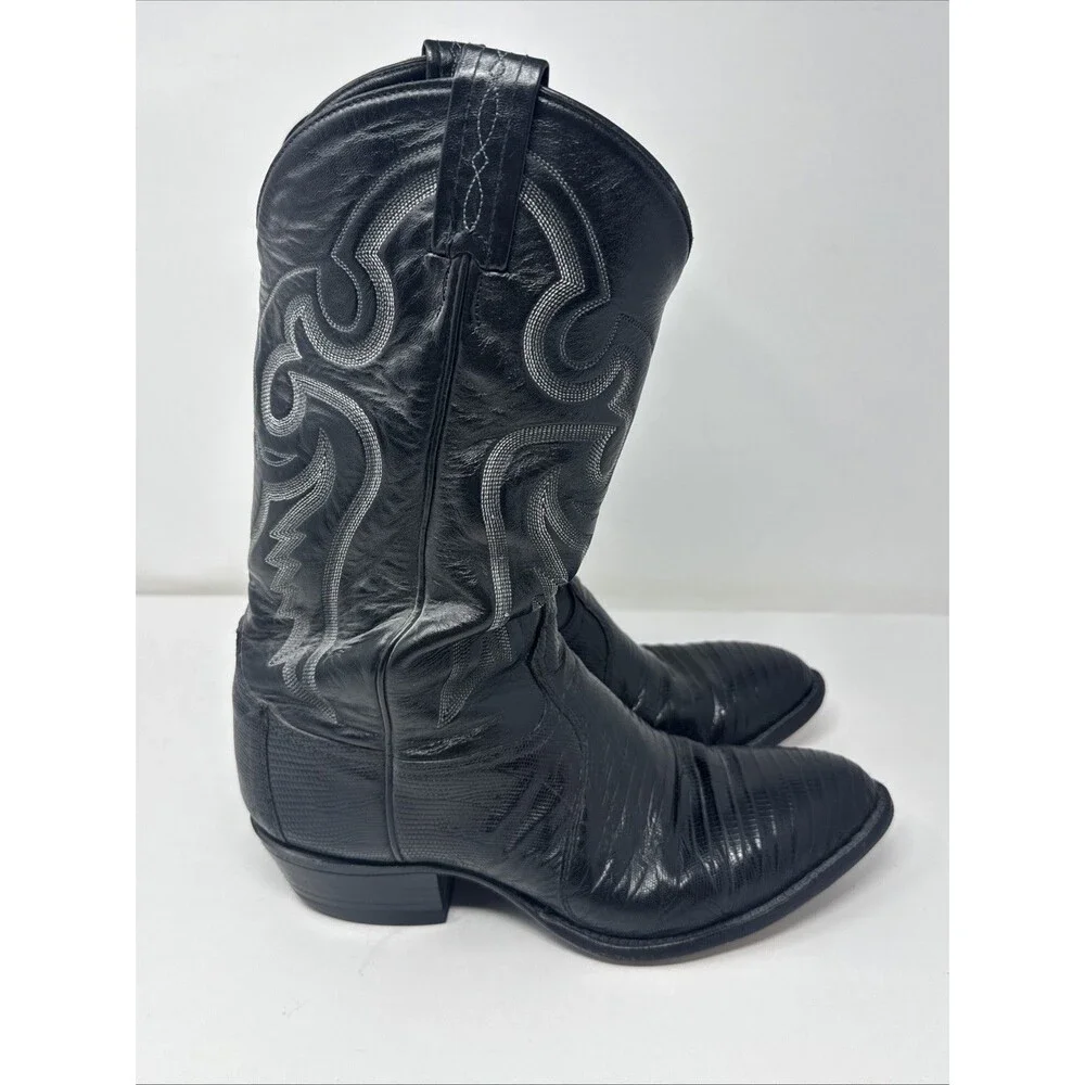 Tony Lama 8539 Black Lizard Leather Western Cowboy Made in USA Vintage Boots 9EE